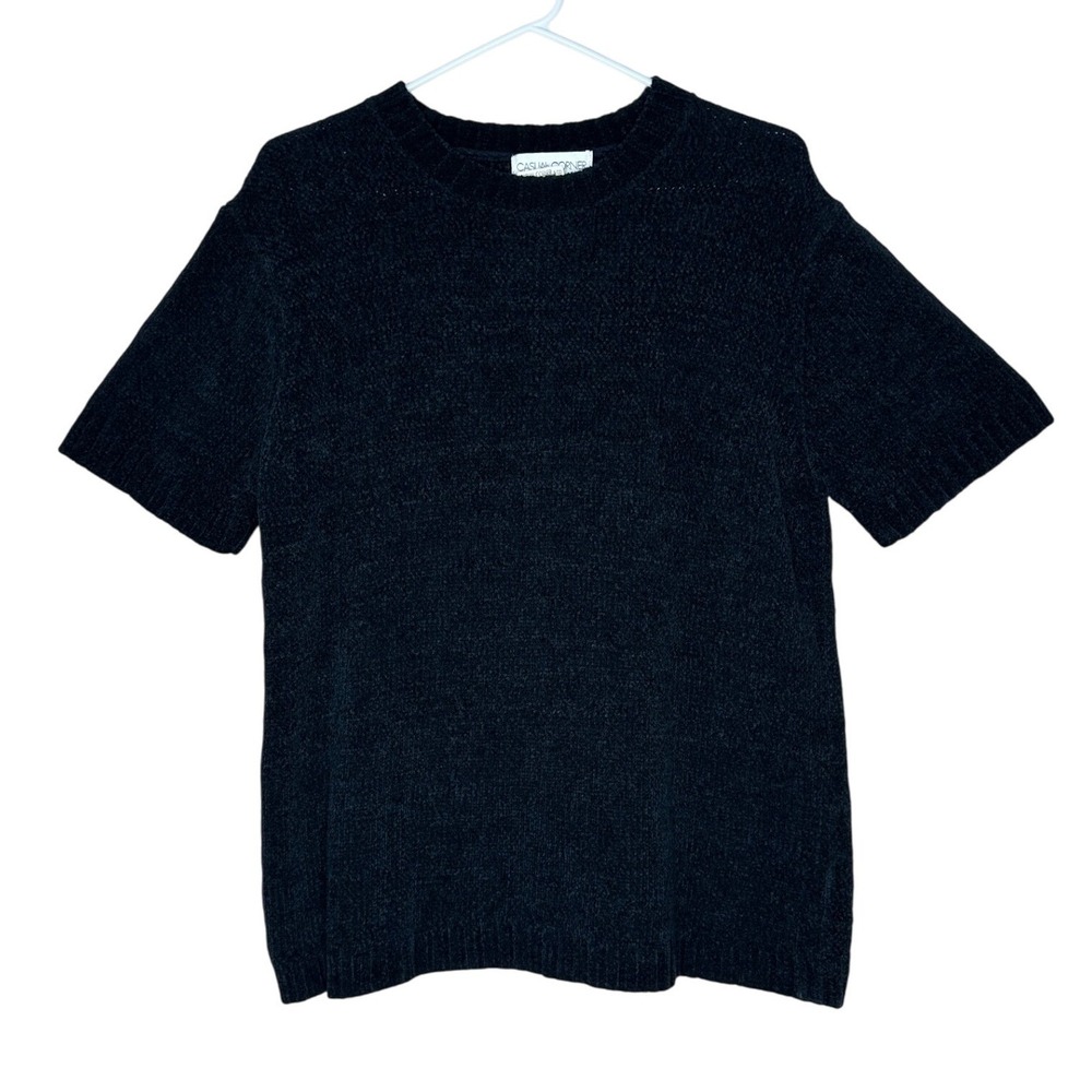 Casual Corner NWT 90s Black Whimsical Knit Short Sleeve‎ Sweater Top Women's L
